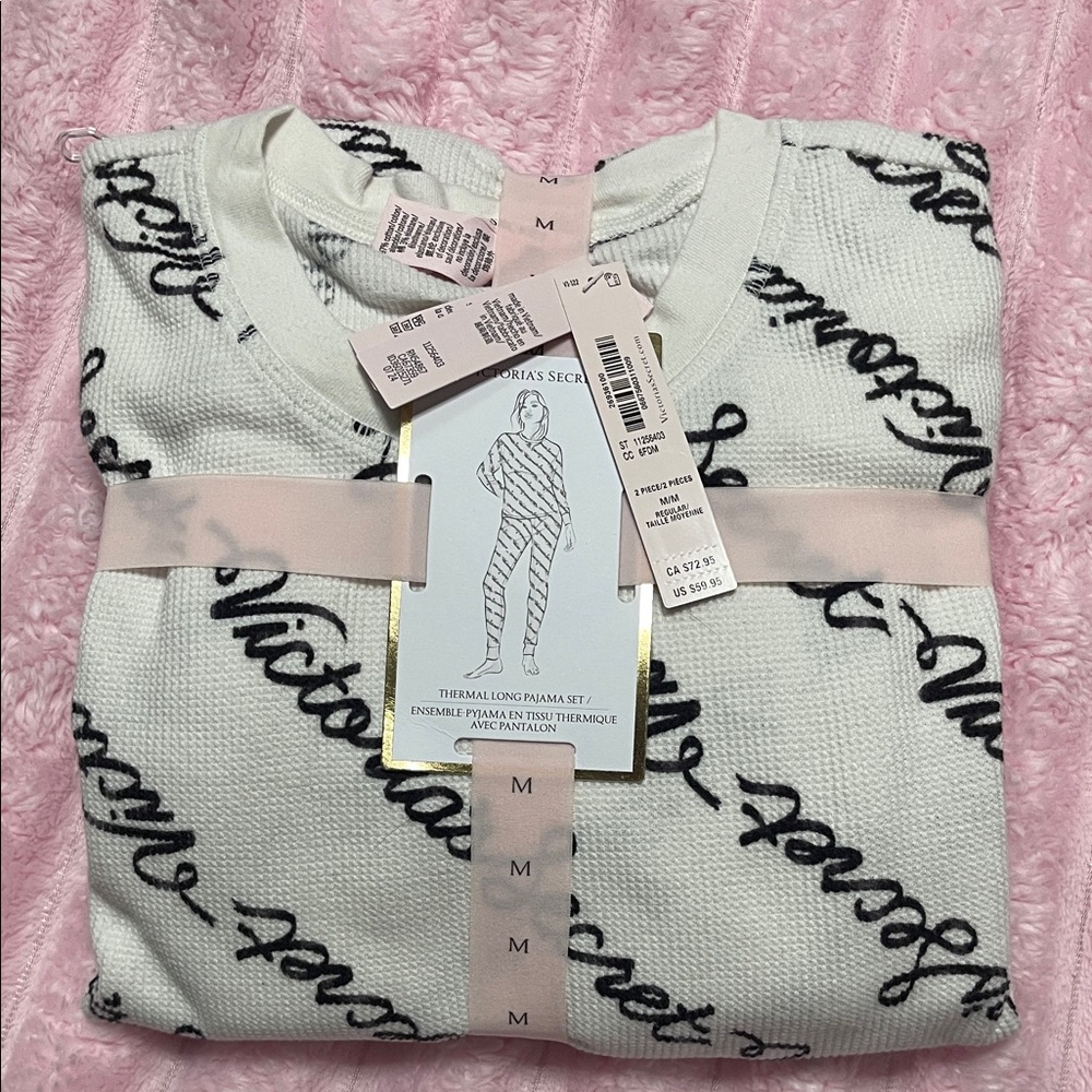 Victoria's Secret White Pajama Set with Black Script
